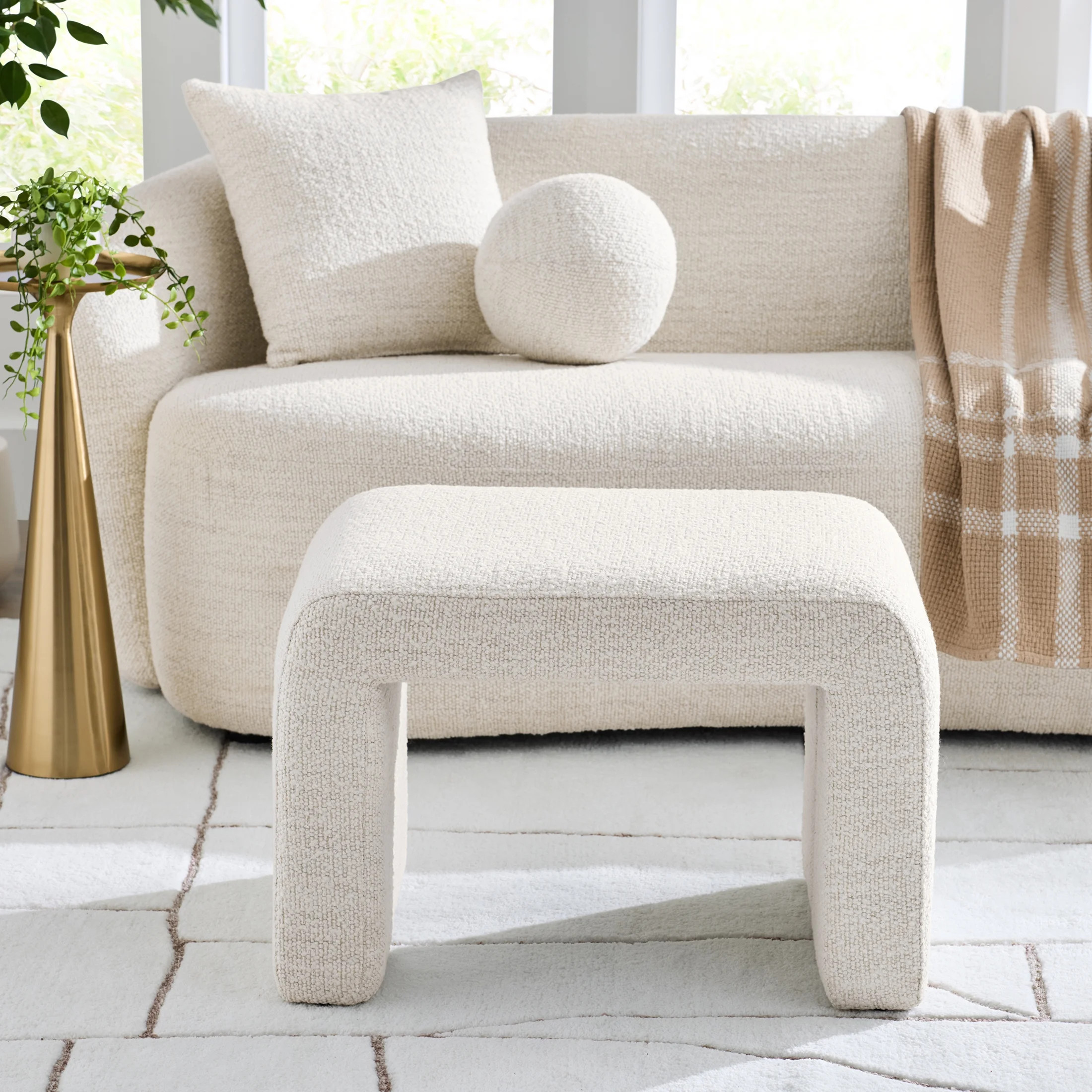 Better Homes & Gardens Juliet Waterfall Boucle Ottoman, Ivory | Walmart (US)