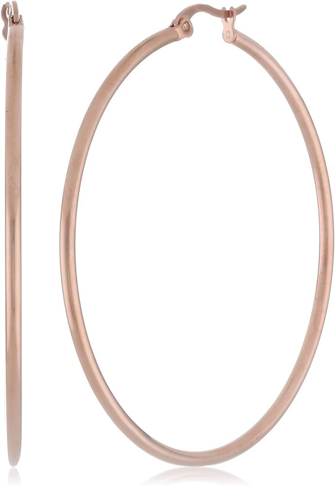 Amazon Essentials Rose Gold Plated Stainless Steel Rounded Tube Hoop Earrings (50mm) | Amazon (US)