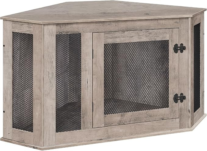Corner Dog Crate Furniture, Wooden Dog Kennel End Table, Decorative Pet Crate Indoor Use, Furnitu... | Amazon (US)