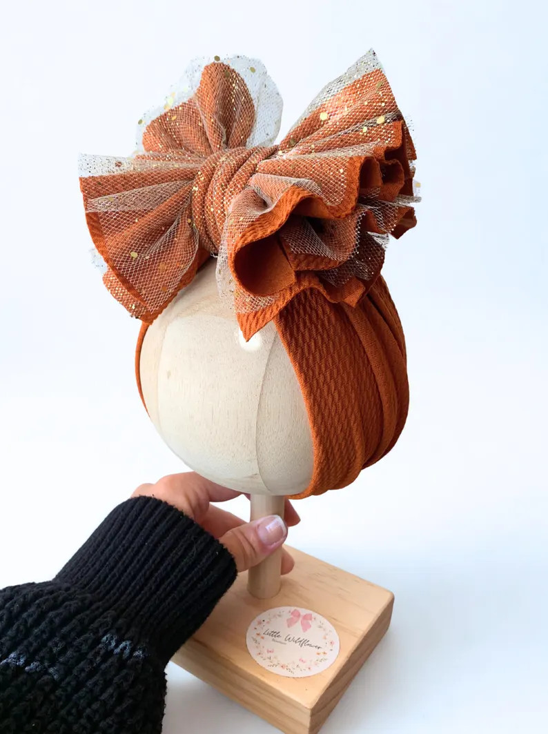 Shredded glitter hair bow | sparkle fabric bow, fall and holiday headwrap | Etsy (US)