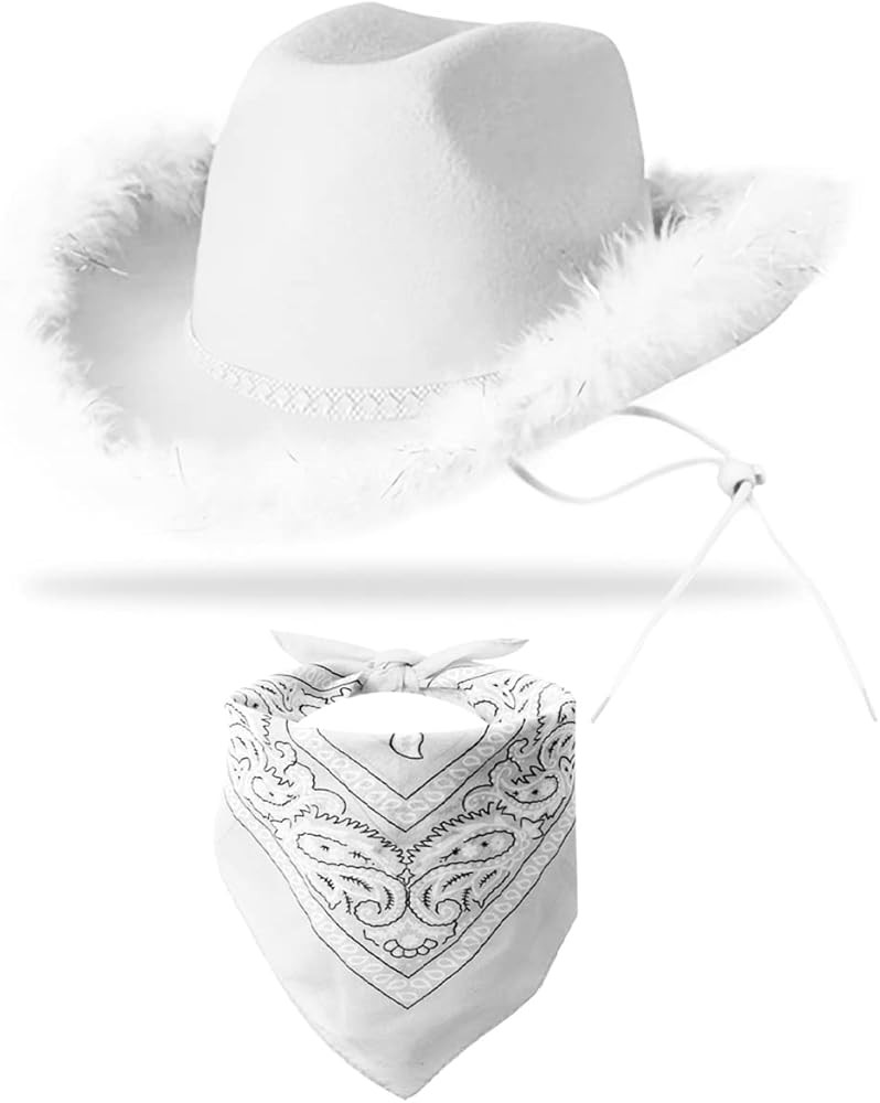 Cowboy Hat with Bandana - Feather Boa Cowgirl Hat for Women & Men,Bachelorette Party Halloween Dr... | Amazon (US)
