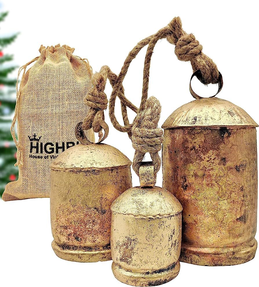 HIGHBIX Set of 3 Giant Harmony Cow Bells Huge Vintage Handmade Rustic Lucky Christmas Hanging XL ... | Amazon (US)