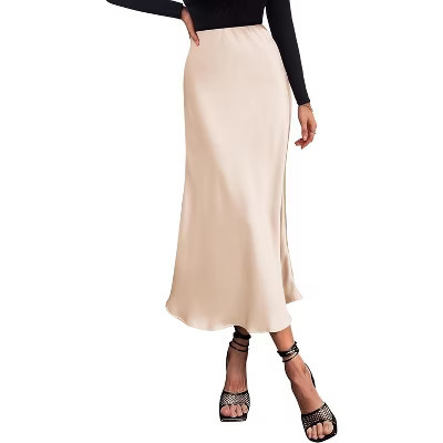 LEVEN SIXTEEN Women's 2025 Satin Midi Skirt - Elegant High Waist A-Line for Cocktail & Wedding Events Beige Beige Large | Target