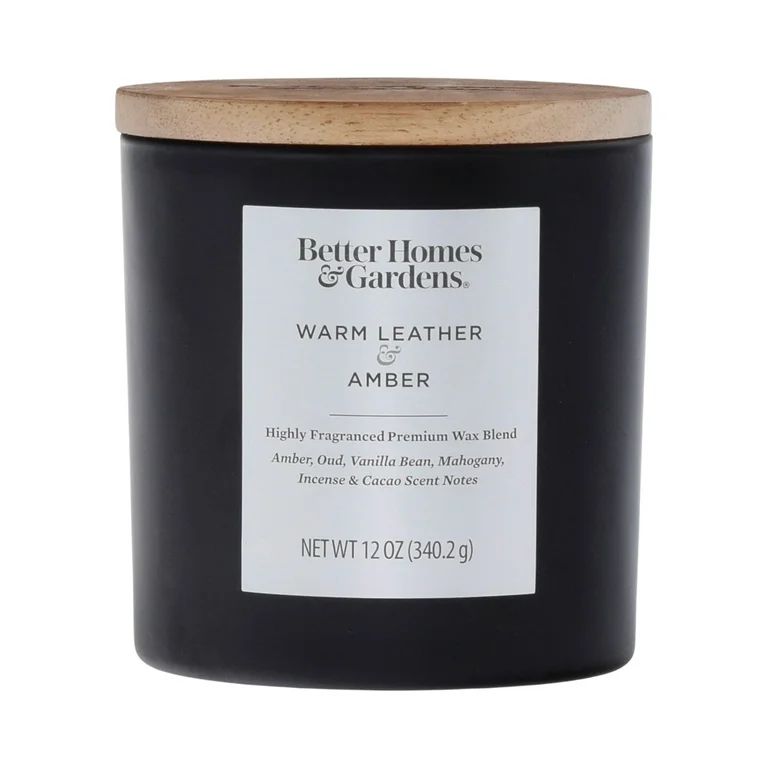 Better Homes & Gardens 12oz Warm Leather & Amber Scented 2-Wick Frosted Jar Candle - Walmart.com | Walmart (US)