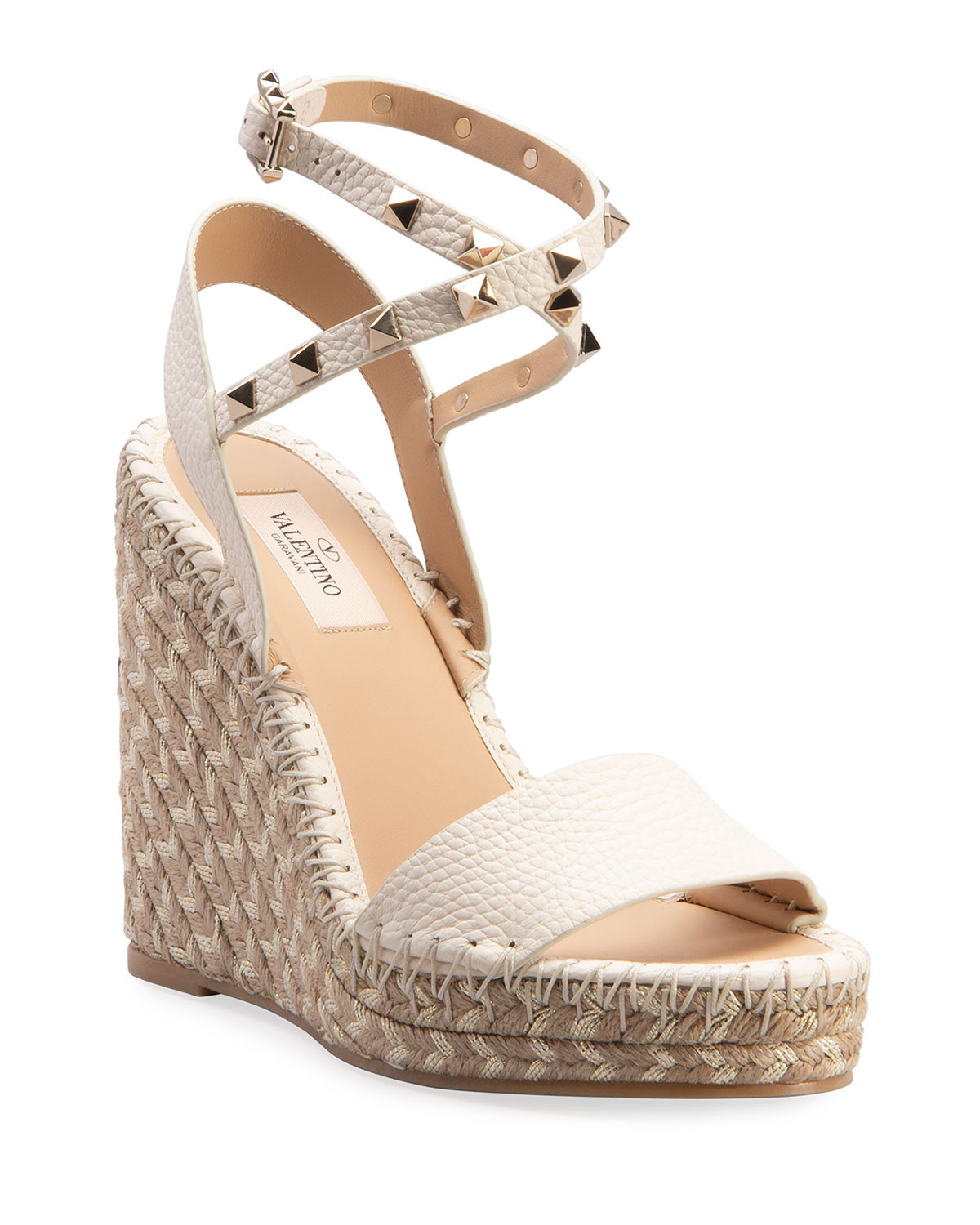 Rockstud Double Espadrille Wedge Sandals | Neiman Marcus