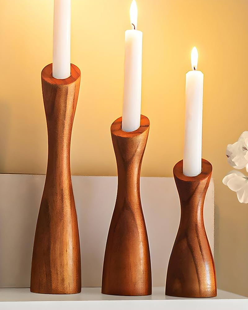 OLEEK wooden taper candle holders - wood taper candle holders for Table Centerpiece - wood candle... | Amazon (US)