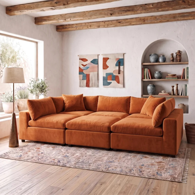 6-Piece Velvet Modular Sectional with Under-Seat Storage | Wayfair North America