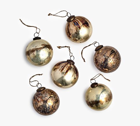 Mouth Blown Antique Gold & Brass Ball Ornaments - Set of 6 | Pottery Barn | Pottery Barn (US)