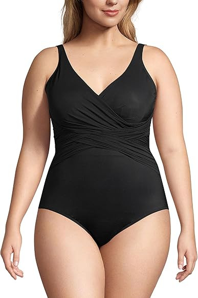 Lands' End Women's Slender Suit Wrap One Piece Swimsuit | Amazon (US)