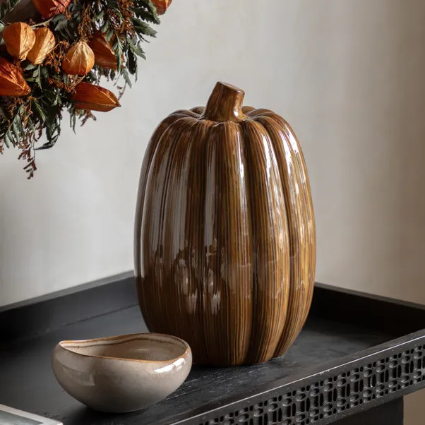 Cedar & Sage Rust Ceramic Pumpkin Ornament | Dunelm