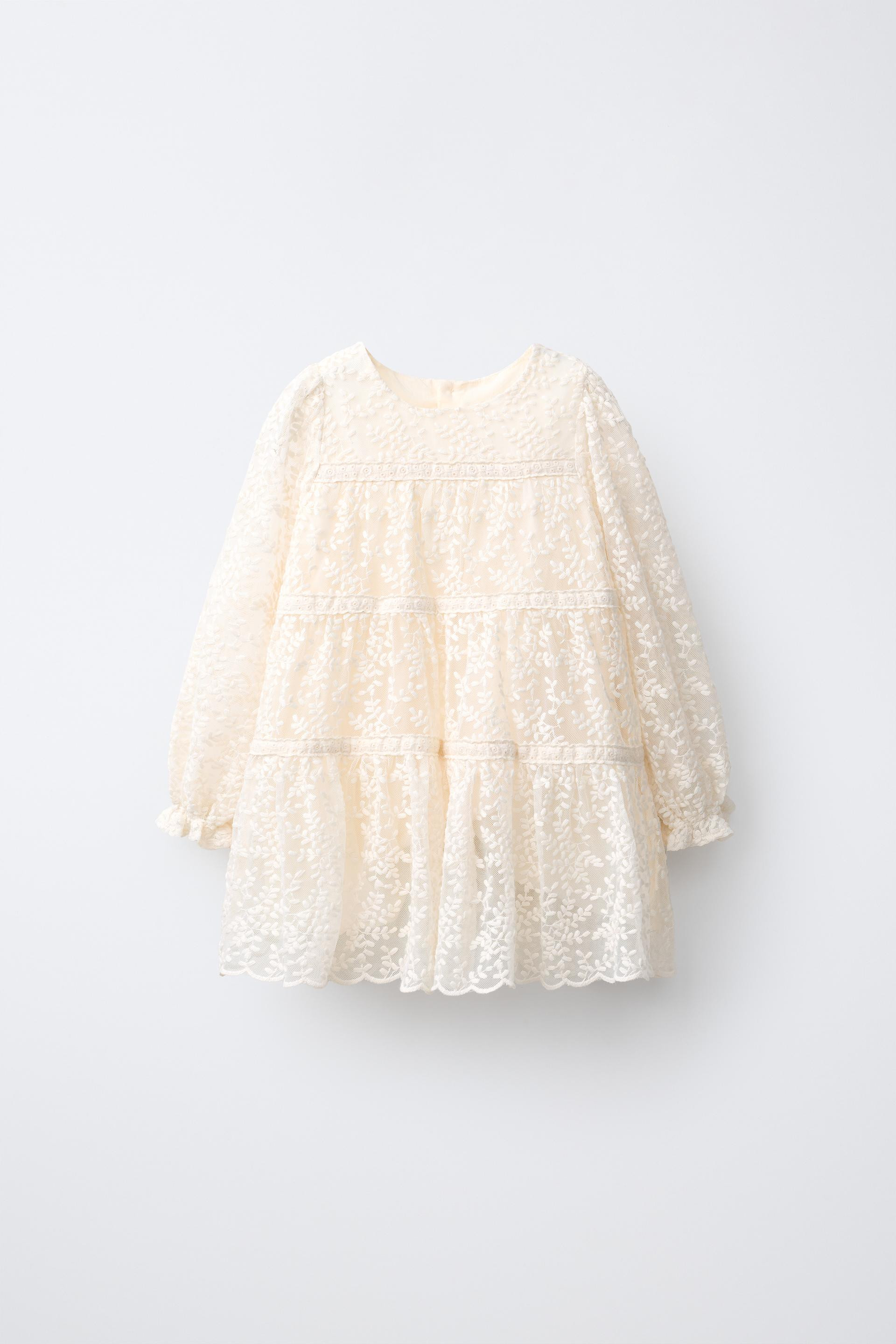 Zara - Lace Panel Dress - Ecru - 1½ Years (33,9 Inches) - Kids | Zara US