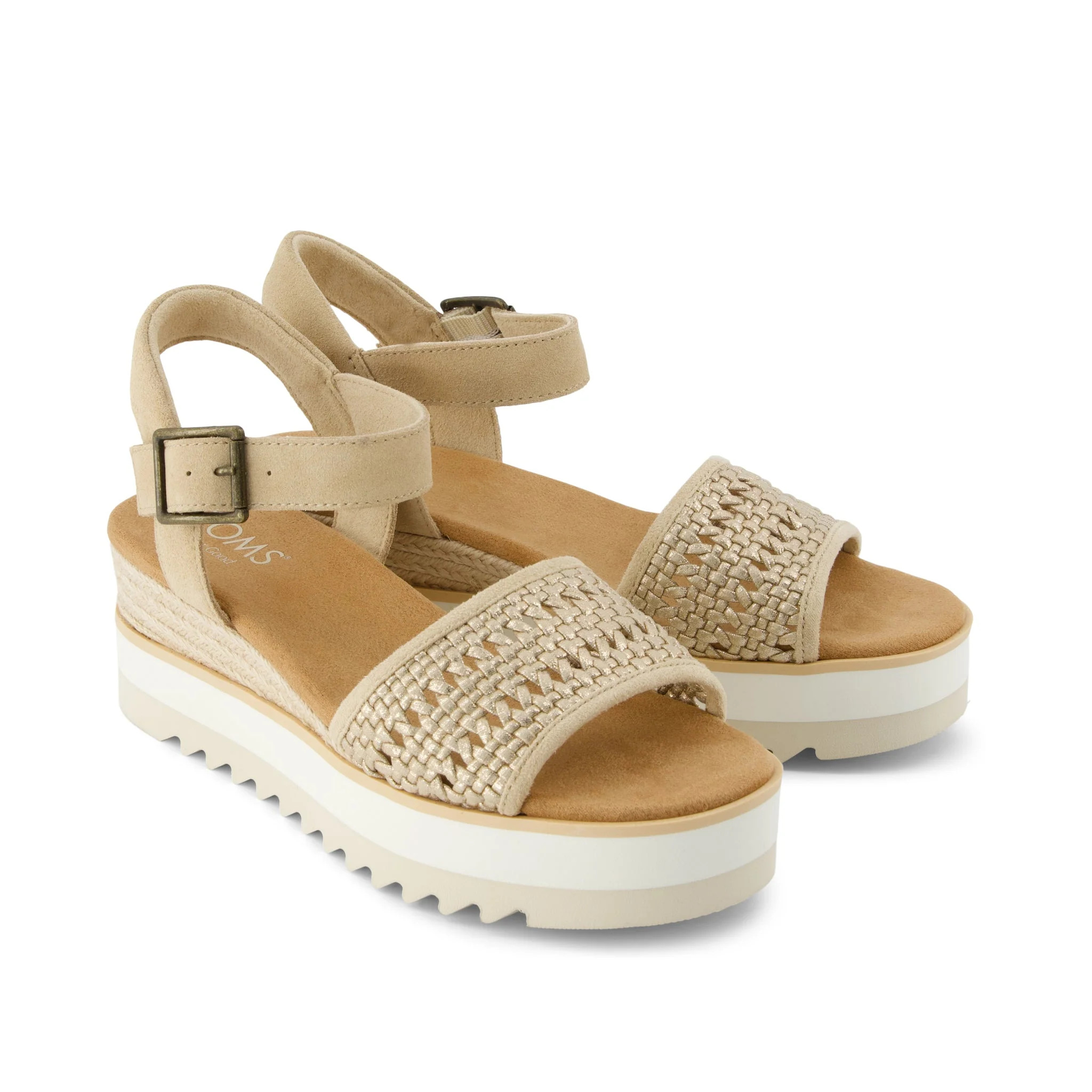 Diana Wedge Sandal Champagne Metallic Basket Weave | Toms EMEA