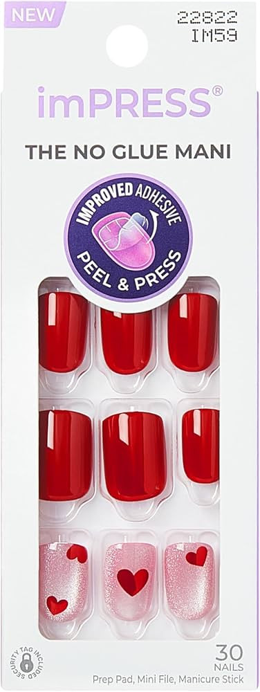 Kiss Impress No Glue Mani Press On Nails, Design, 'good 4 you', Pink, Short Size, Squoval Shape, ... | Amazon (US)