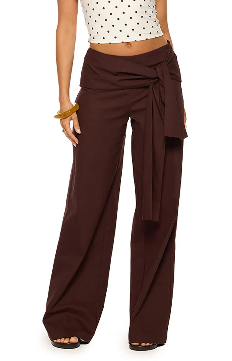 Kady Brown Linen Tie Wide Leg Pants | Beginning Boutique | Beginning Boutique (US)