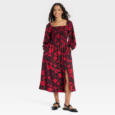 Latino Heritage Month Women's Long Sleeve Midi Smocked Dress - Black | Target