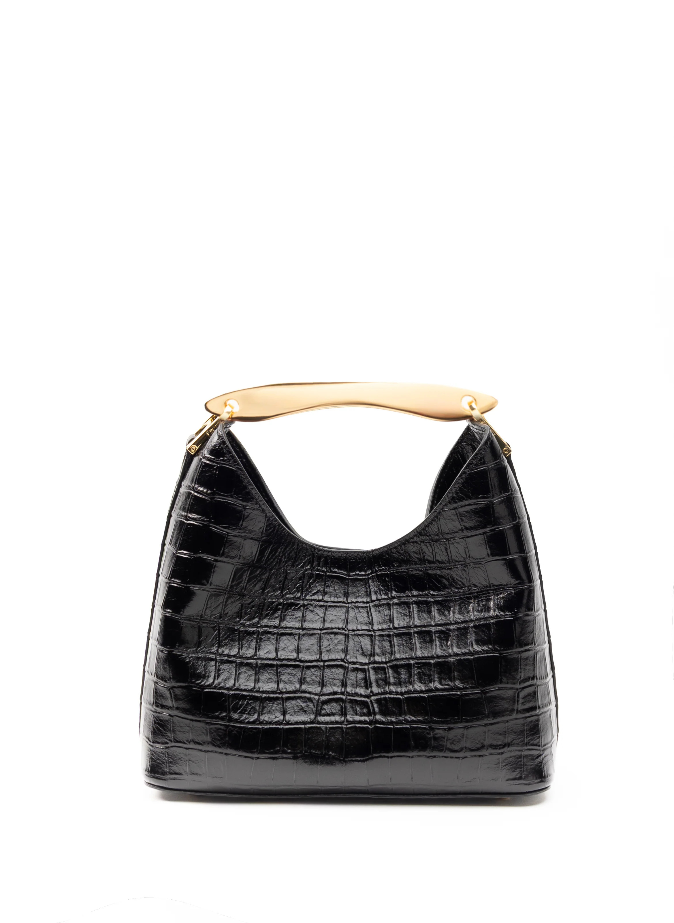 Small Boomerang Croco Embossed Leather Black - Leather Handbags for Women - Elleme | Elleme