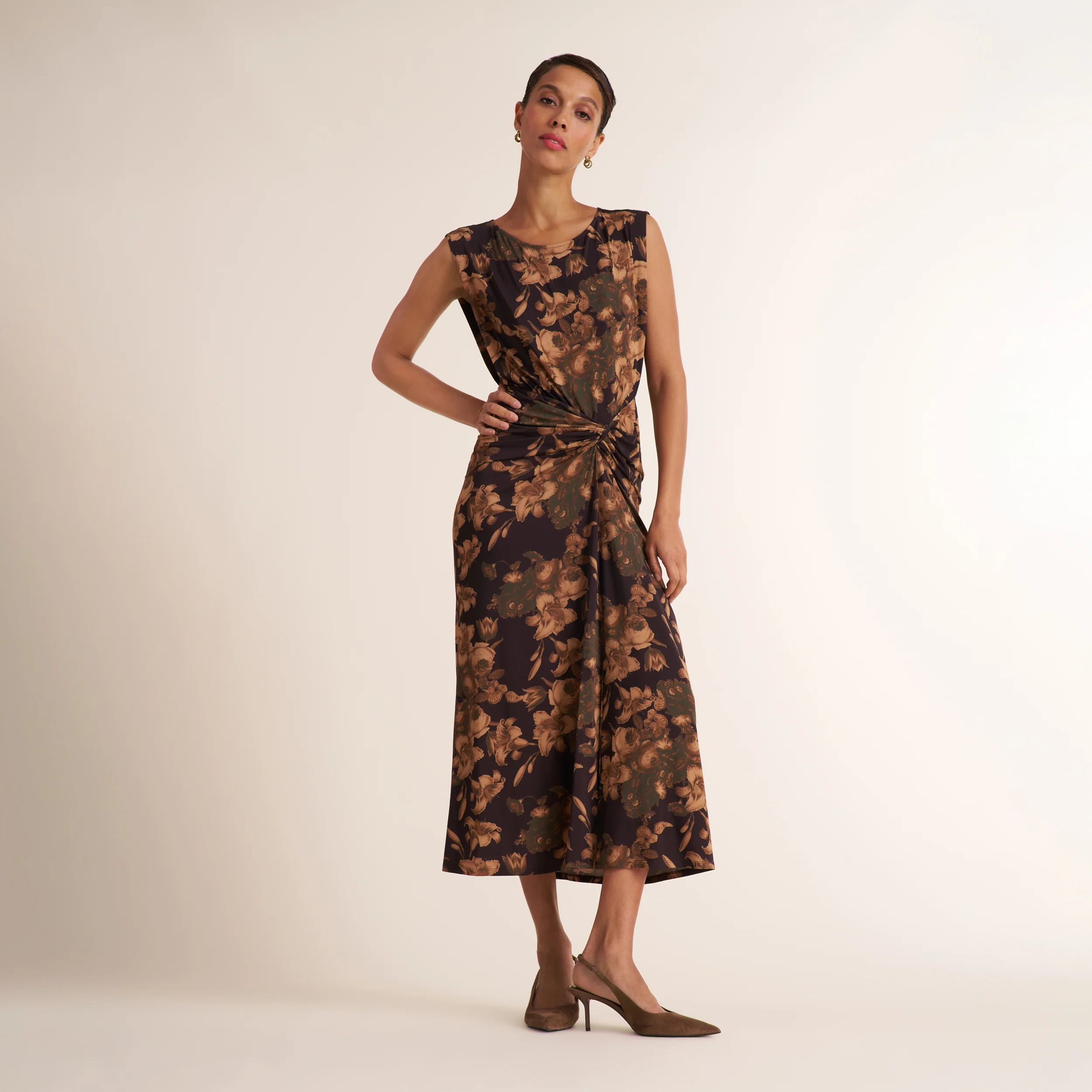 Zita Drape Dress - Light Printed Jersey :: Gilded Garden | MM LaFleur