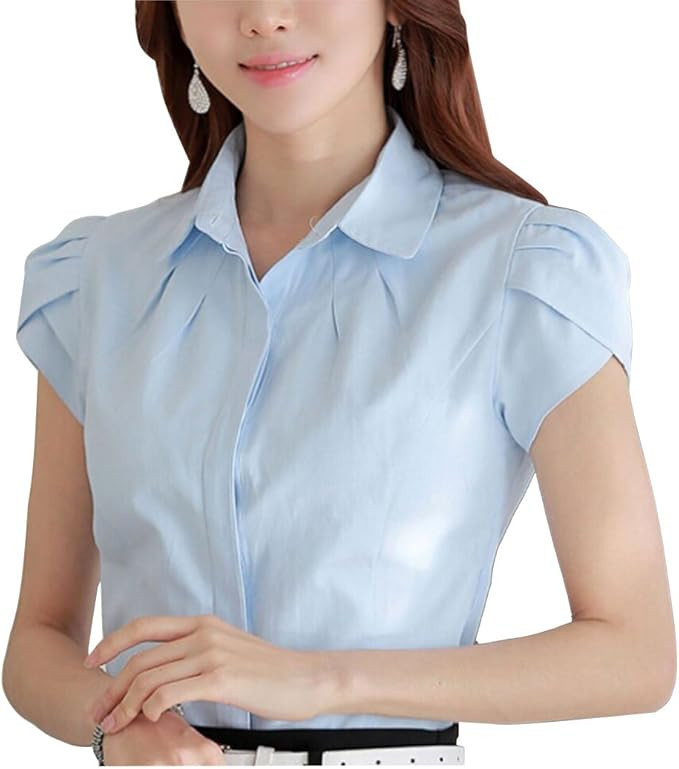 Women's Cotton Collared Business Casual Button Down Blouse Tulip Sleeve Shirt | Amazon (US)