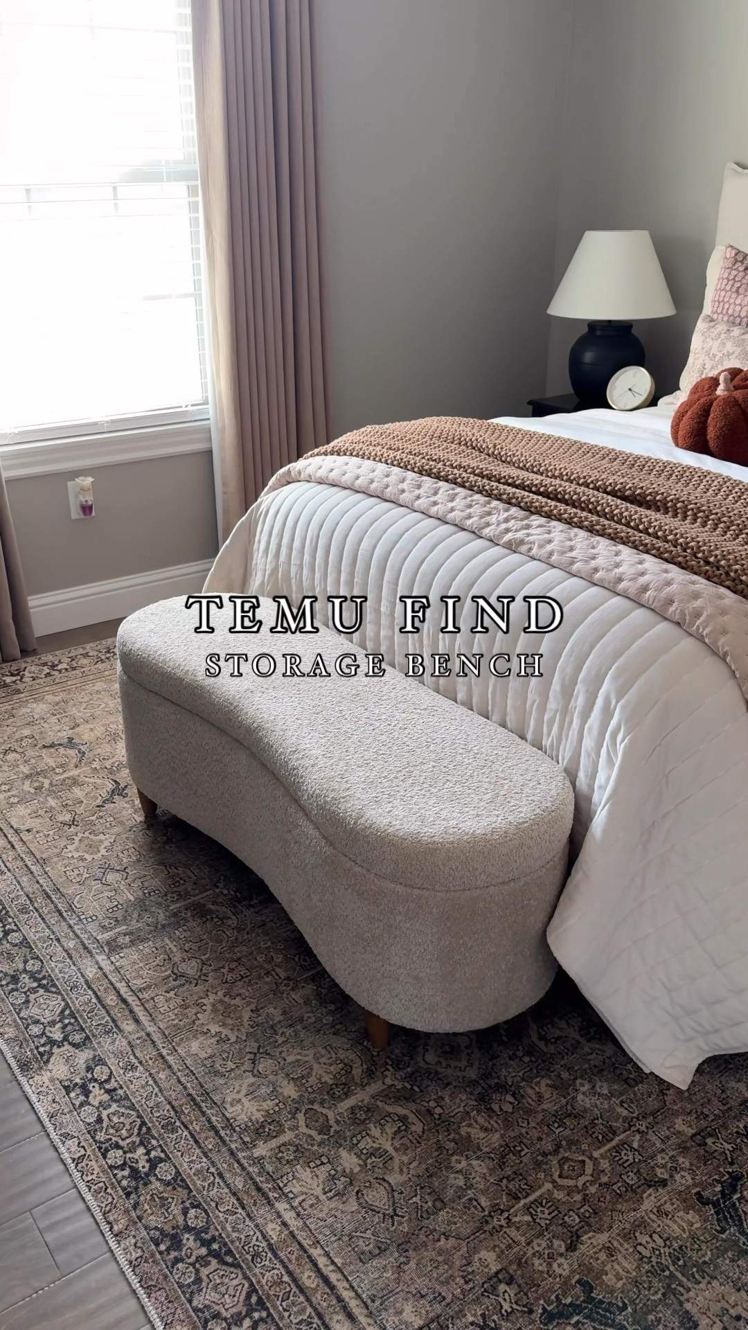 I am loving my new boucle storage bench from Temu 😍 The rounded front design is so unique and beautiful! The back is straight so it sits perfectly against the bed, and all I had to do was add the wood legs, then it was ready to use! 🙌🏻🙌🏻

#LTKSeasonal #LTKVideo #LTKHome