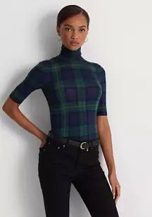 Plaid Stretch Jersey Turtleneck Top | Belk