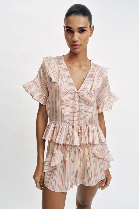 STRIPED RUFFLED BLOUSE | Zara Canada