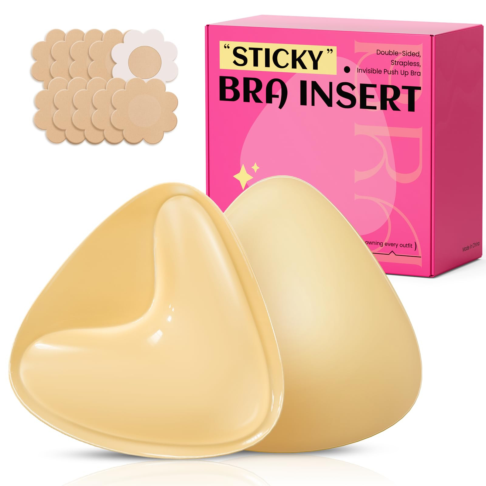 Double Sided Sticky Bra Inserts, Invisible Push Up Sticky Bra Pads for Large Breasts, Stick on Br... | Amazon (US)
