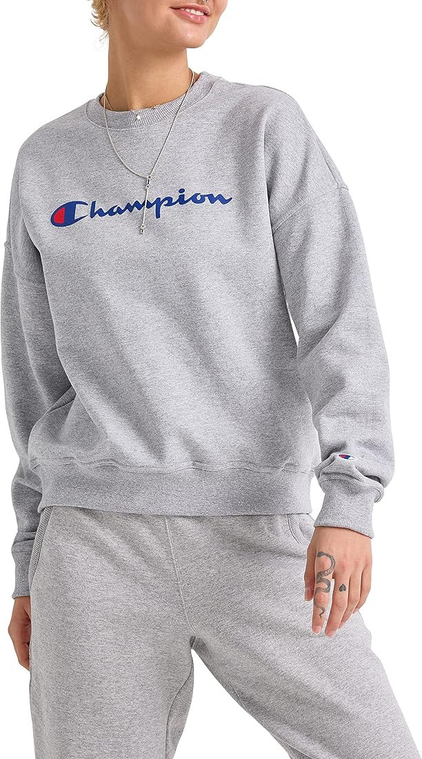 Champion Women's Sweatshirt, Powerblend, Crewneck for Women, Script (Plus Size Available) | Amazon (US)