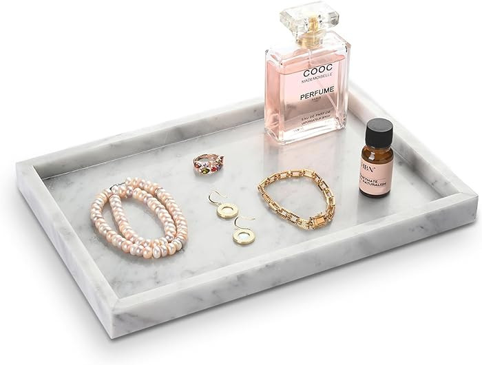 Large Bathroom Vanity Tray, Real Natural Marble Tray 12 inch, Carrara White Stone Toilet Tank Tra... | Amazon (US)