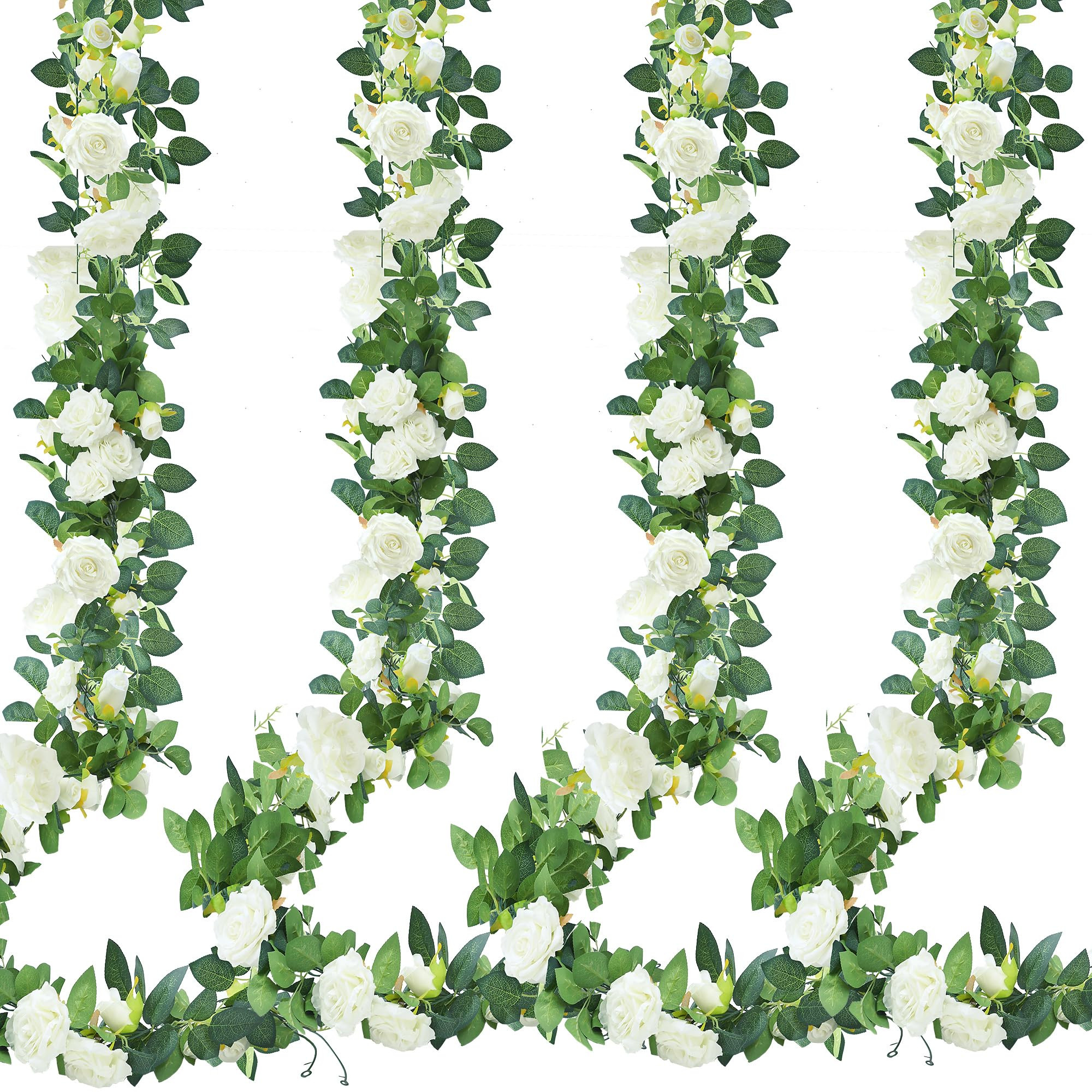 Sggvecsy 4Pcs 31Ft Artificial Rose Vine Fake Flower Garland Floral Garland Faux Silk Hanging Vine... | Amazon (US)