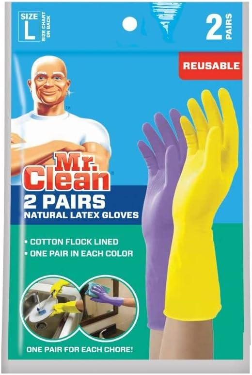 Mr. Clean Large Reusable Latex Gloves, 2 Color, 2 Pairs | Amazon (US)