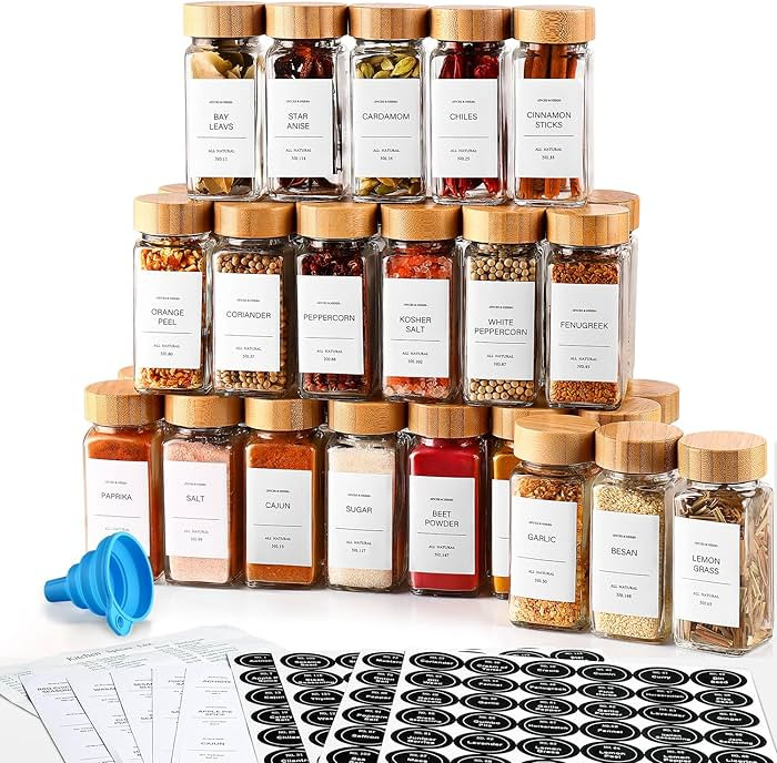 DWTS DANWEITESI 36 Pcs Glass Spice Jars - 4oz With Bamboo Lids, Empty Bottles With Labels, Kitche... | Amazon (US)