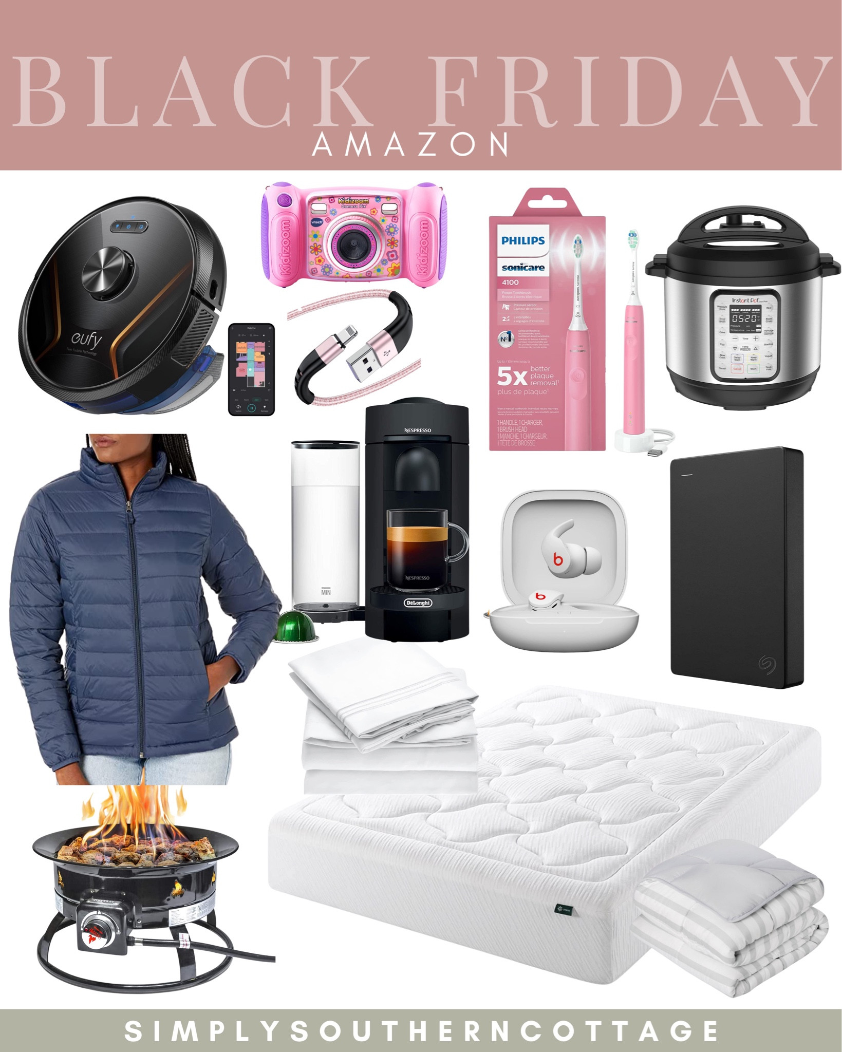 amazon black friday deals / best of black friday / amazon puffer jacket / eaufy vacuum / insta pot / phillips tooth brush / kids camera / charger / nespresso machine / grean tea mattress / mellani sheets / beats / fire pit 

#LTKHoliday #LTKsalealert #LTKCyberweek