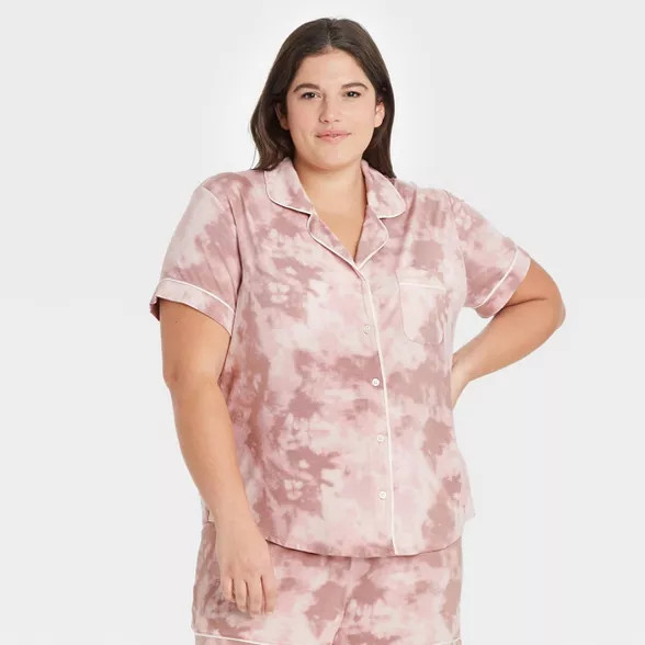 Women's Tie-Dye Beautifully Soft Short Sleeve Notch Collar Top and Shorts Pajama Set - Stars Abov... | Target