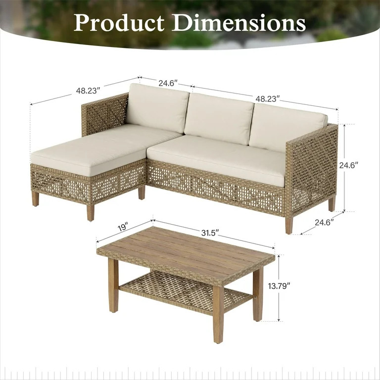 Sophia & William 4-Seat Wicker Patio Furniture Sets Boho Style Outdoor Conversation Sofa Set, Bei... | Walmart (US)