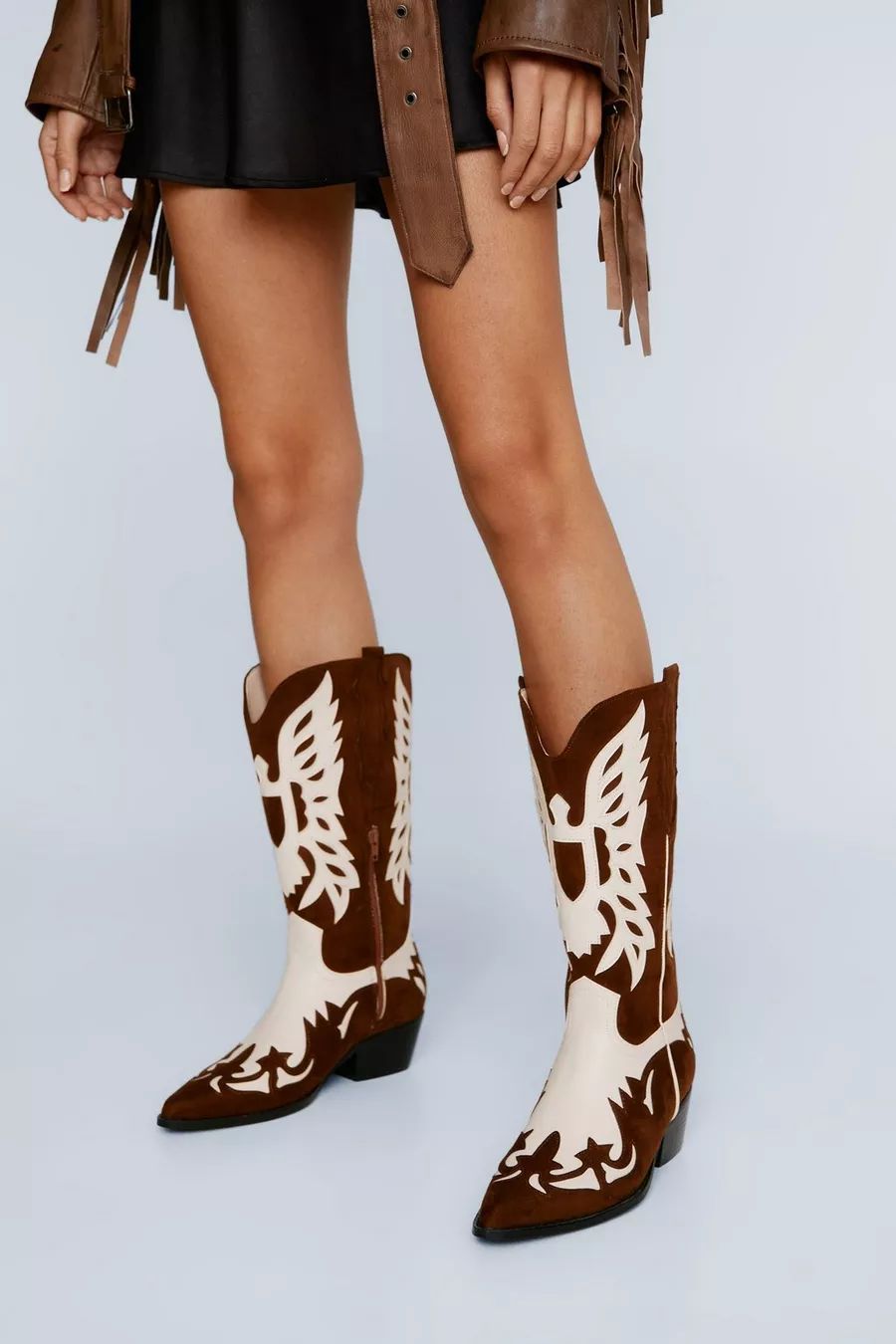 Faux Leather & Suede Contrast Western Boot | Nasty Gal (US)