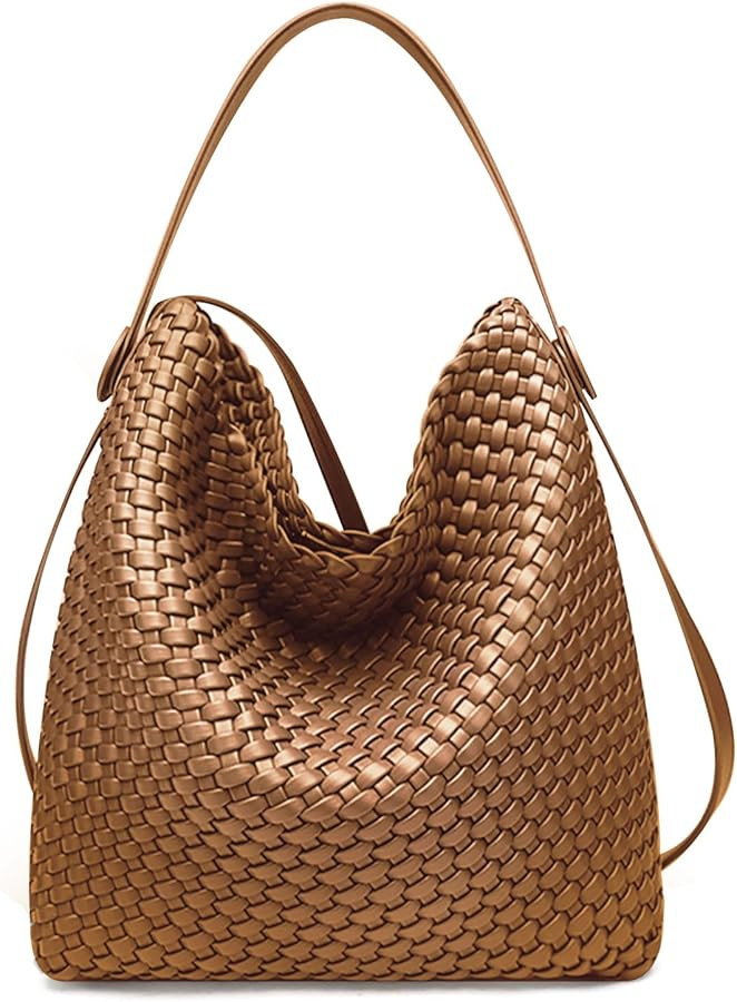 Large Woven Tote Bag Vegan Leather Shoulder Bag for Women Fashion Travel Shopper Bag Top Handle H... | Amazon (US)
