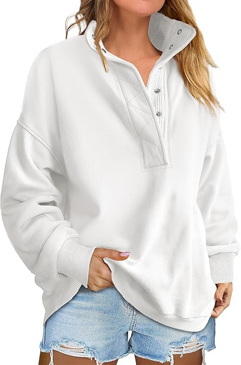 ANRABESS Womens Oversized Sweatshirt Long Sleeve Henley Pullover Tops 2026 Spring Casual Button L... | Amazon (US)