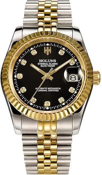 HOLUNS Mens Full Gold Watch Automatic Mechanical Gilded Steel Self-Wind Sapphire Glass Dress Wate... | Amazon (US)