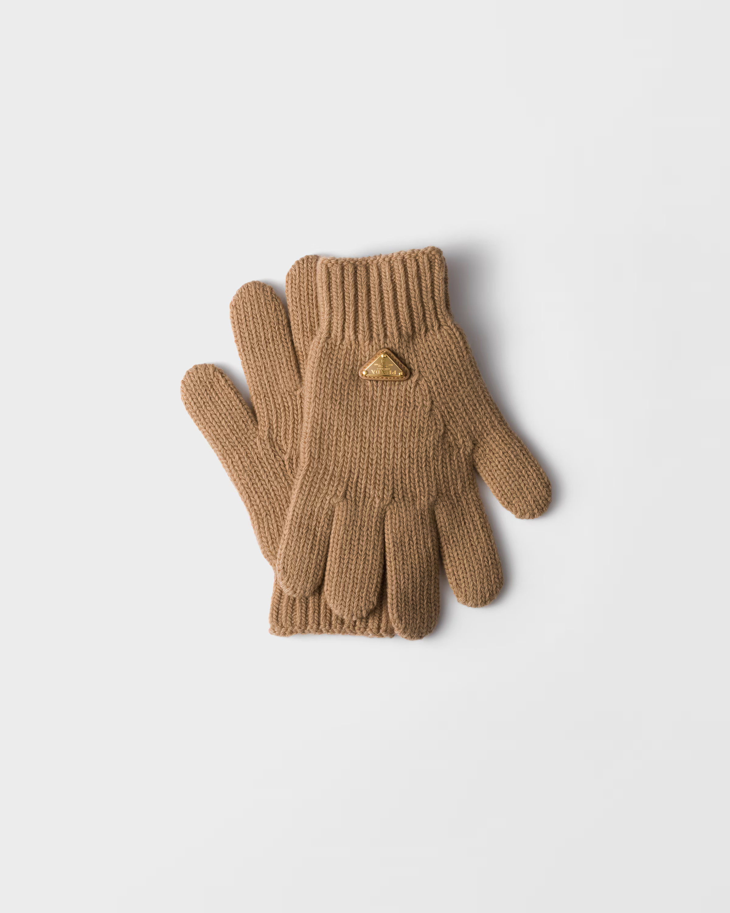 Camel Brown Wool Gloves | PRADA | Prada US