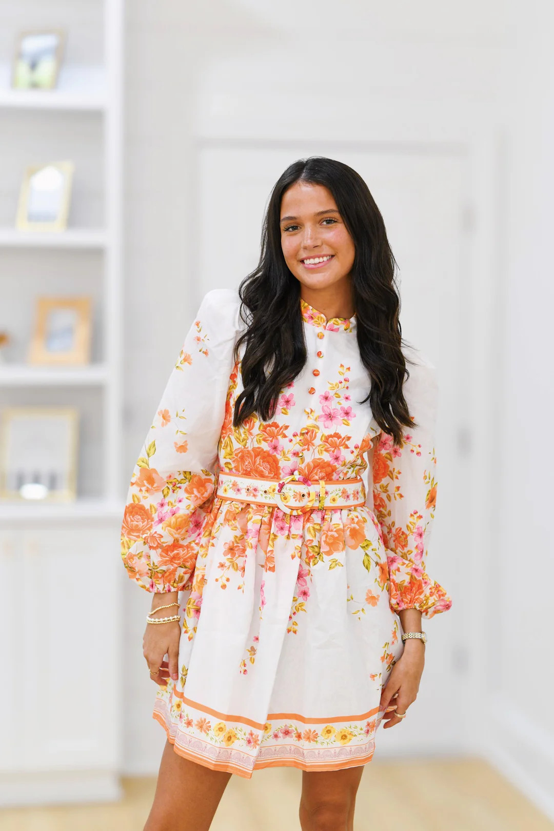 Eden Mock Neck Mini Dress - Orange Floral | Fancyd Boutiqe