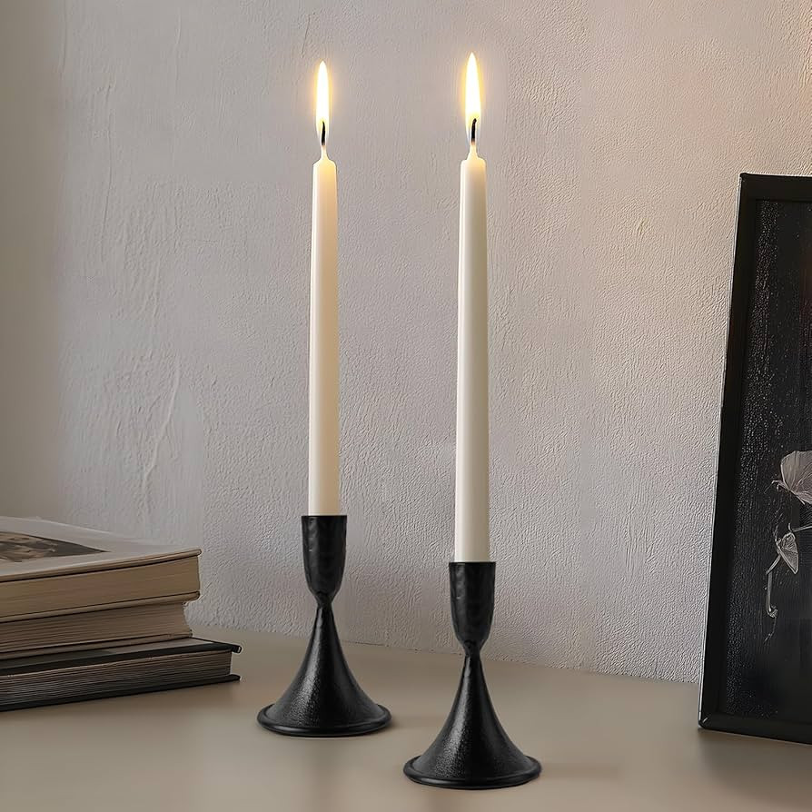 Black Candlestick Holders Black Taper Candle Holder Set of 2 Hand-Forged Cast Iron Candle Holder ... | Amazon (US)