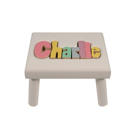 Hollow Woodworks Personalized Maple Puzzle Stool Bench – White | The Tot