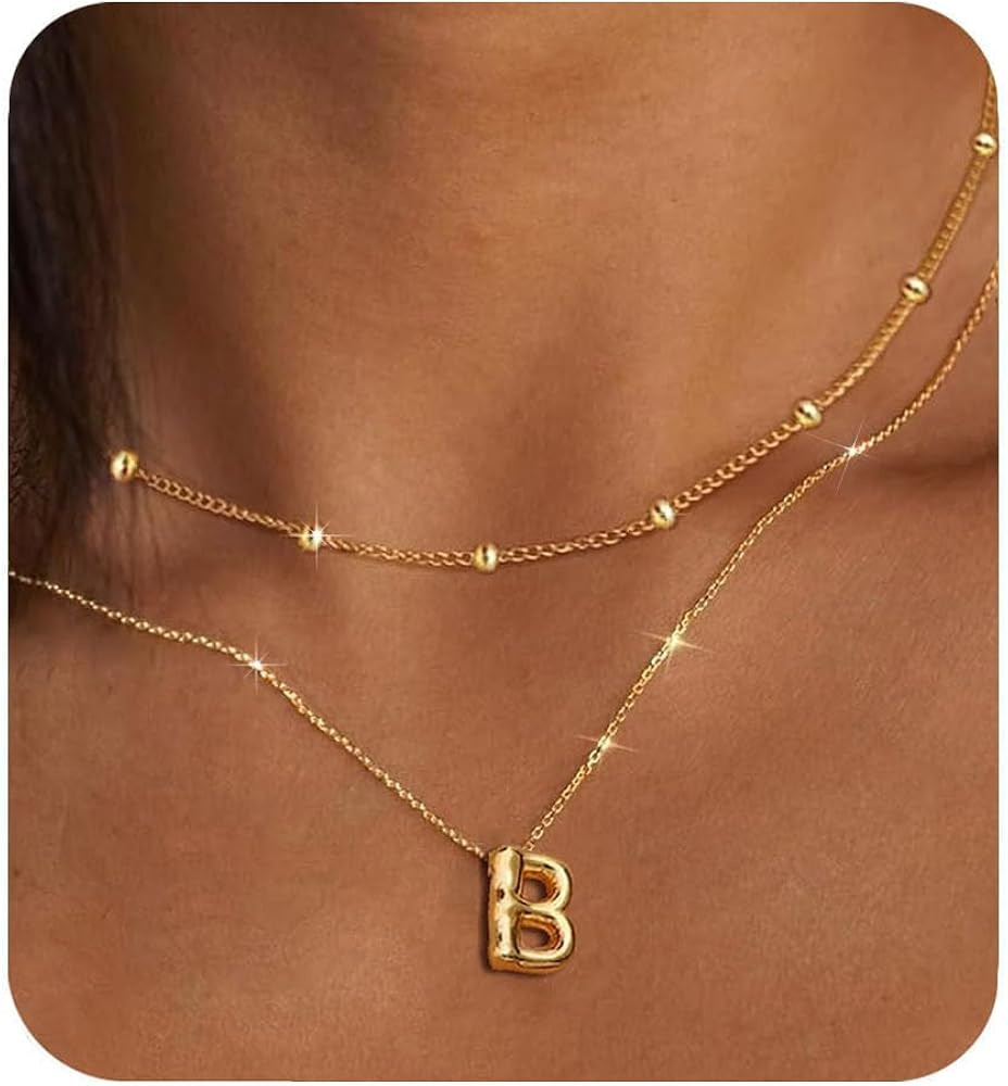 PANSHI Gold Initial Necklaces for Women for Teens Layered Choker Bubble Letter Necklace Gold Jewe... | Amazon (US)
