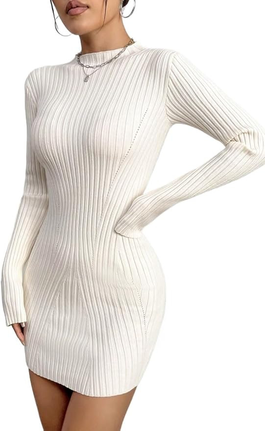 Women Sweater Dress Solid Color Slim Fit Sweater Dress | Amazon (US)