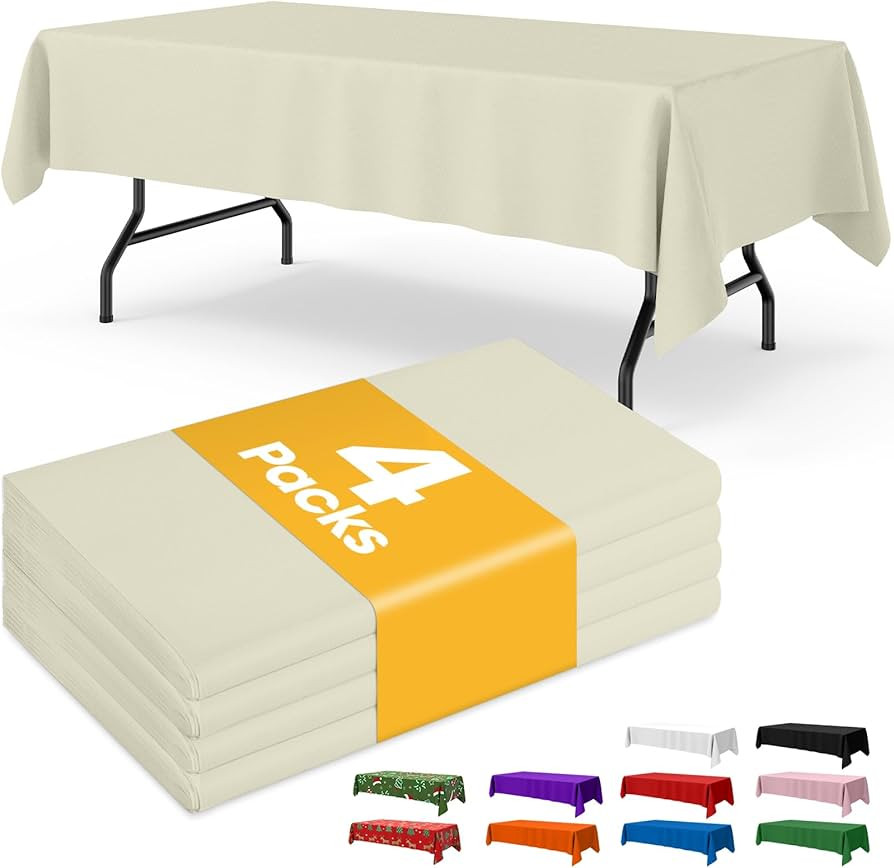 Niuara Ivory Plastic Table Cloth - 4 Pack 54" × 108" Rectangle Disposable Tablecloths for 6FT Ta... | Amazon (US)