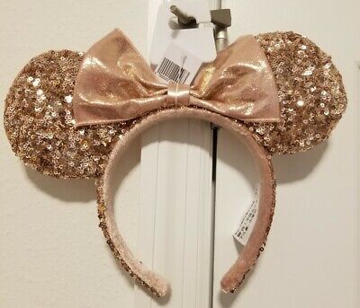 NWT Auth Disney Parks Rose Gold Sequin Minnie Mickey Mouse Ear Headband | eBay US