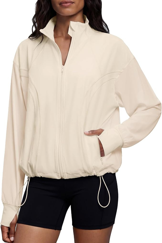 Womens Lightweight Athletic Jacket Oversized Yoga Windbreaker Jacket | Amazon (US)