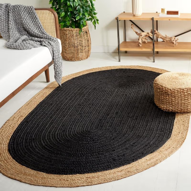 6x9 Ft Oval Black Jute Area Rug, Boho Chic Natural Jute Area Rug - Hand-Braided, Rustic Farmhouse... | Amazon (US)
