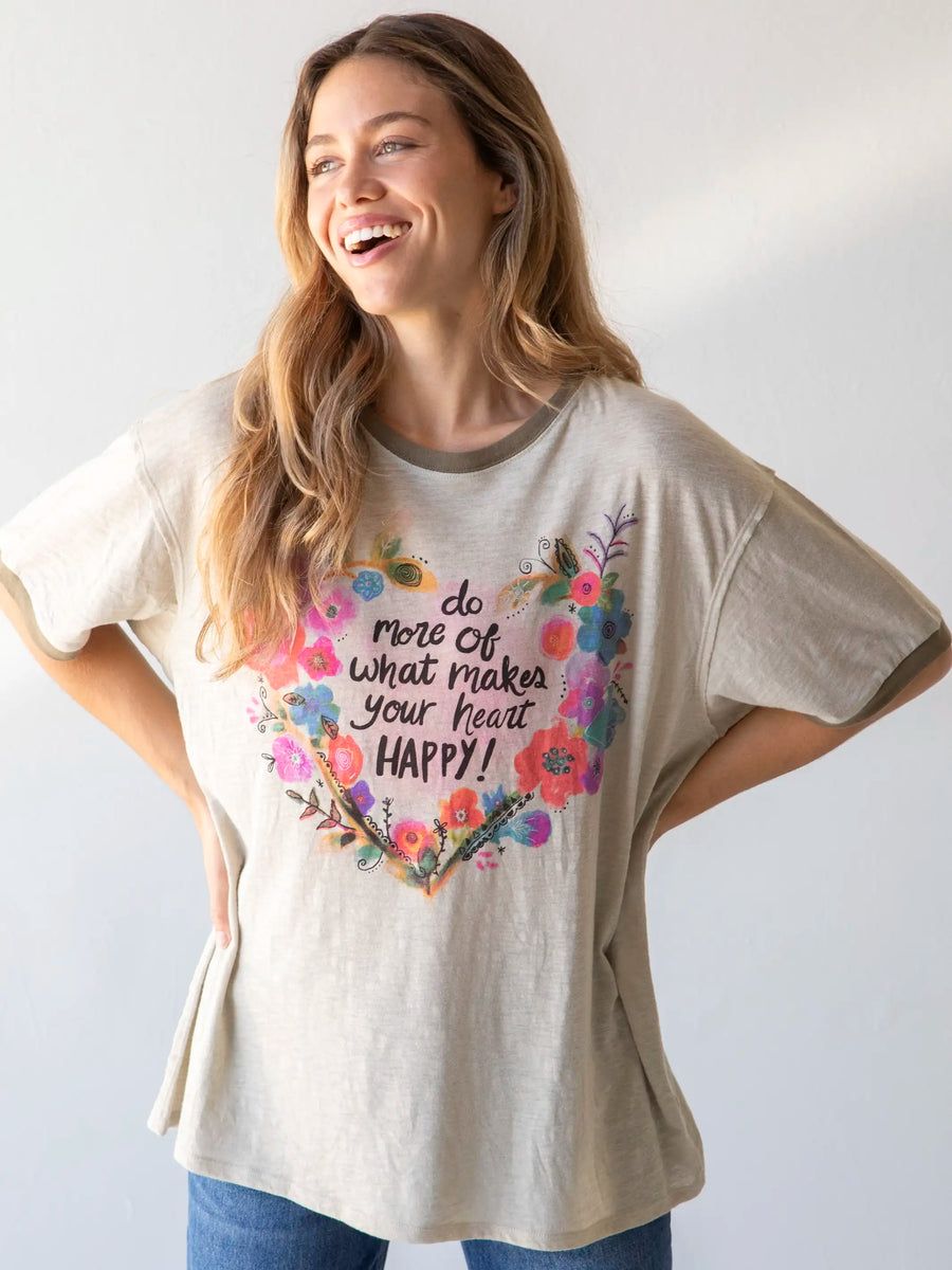 Ringer Oversized Tee Shirt - Make Your Heart Happy | Natural Life