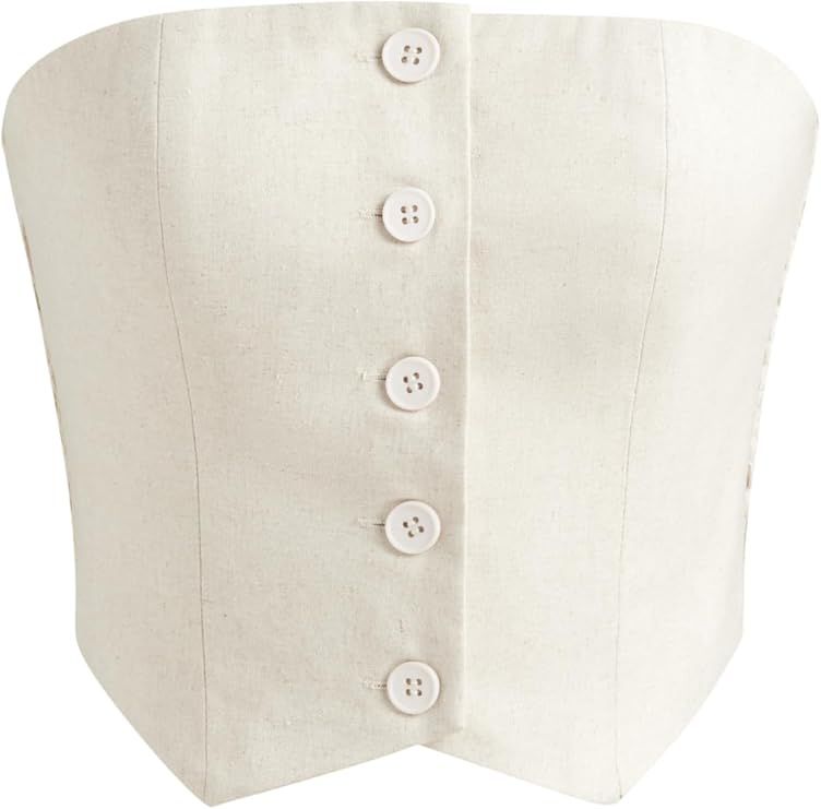 CIDER French Riviera Vacation Linen-Blend Button Tube Crop Top | Amazon (US)